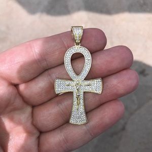 Lab Diamond CZ Ankh with Jesus 925 Yellow Silver